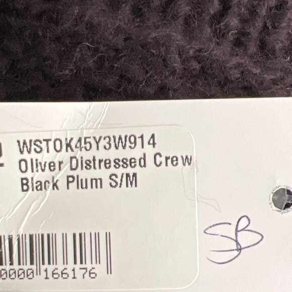 WOODEN SHIPS BY PAOLA BUENDIA Oliver Distressed Sweater Black Plum Sz S/M NWT - Picture 4 of 6